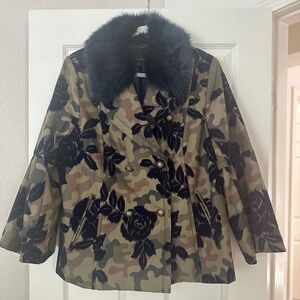 Banana Republic Swing Pea Coat with Blue Fur Trim